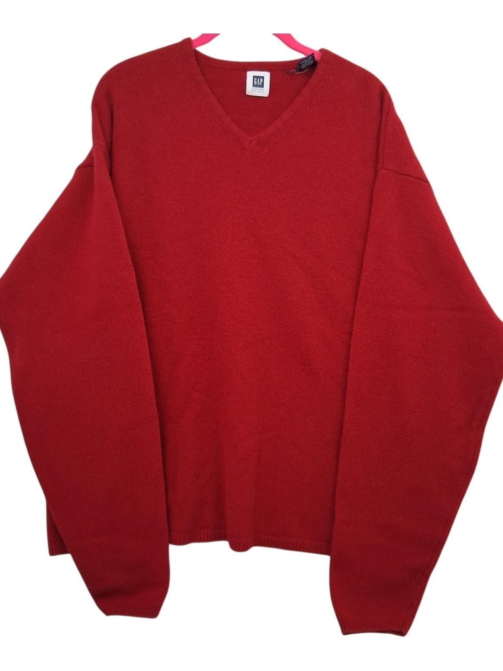 VTG 90's Gap Men's XXL Red Pullover Lambswool V Neck Dad Preppy Soft Sweater